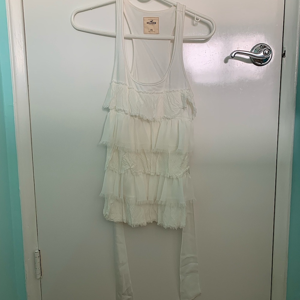 Women’s Ruffled White Top with Adjustable Waist Belt